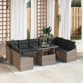 Conjunto de sofá de jardín con cojín con almohada 10 pcs Gris en Sofás de exterior | Comprar online en Foro24