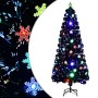 Árbol de Navidad copos de nieve LED fibra óptica negro 210 cm