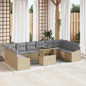 Conjunto de sofá de jardín con cojín 11 pcs Beige y Gris Claro Conjunto de sofá de jardín con cojín 11 pcs Beige y Gris Claro