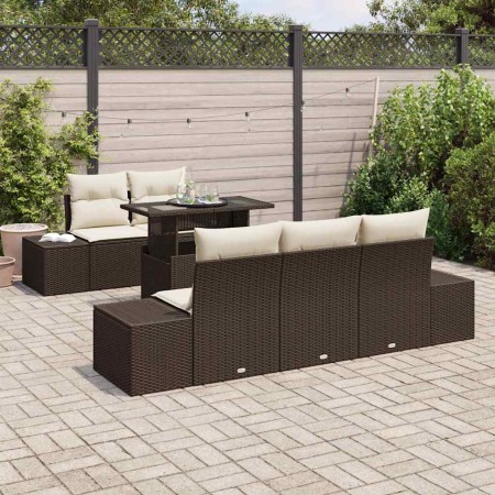 Conjunto de sofá de jardín con cojín 6 pcs Marrón y crema