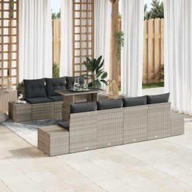 Conjunto de sofá de jardín 8 pcs Gris Claro y Gris Oscuro