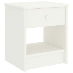 Mesita de noche madera maciza de mango blanco 35x30x40 cm