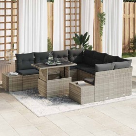 Conjunto de sofá de jardín 9 pcs Gris Claro y Gris Oscuro Conjunto de sofá de jardín 9 pcs Gris Claro y Gris Oscuro