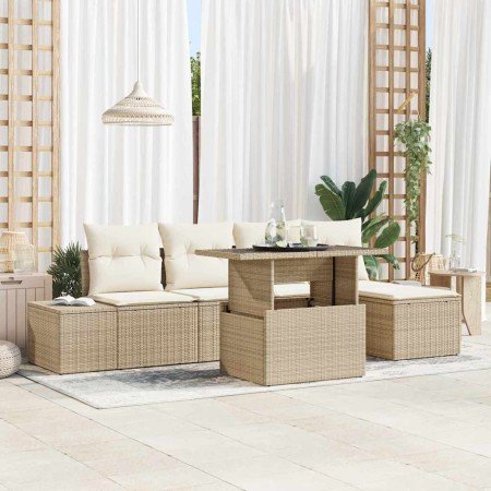 Conjunto de sofá de jardín 6 pcs Beige Poliratán