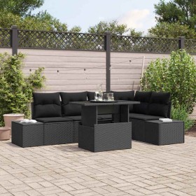 Conjunto de sofá de jardín 6 pcs Negro Poliratán