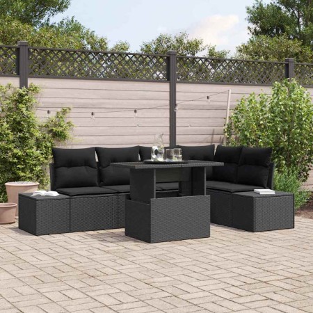 Conjunto de sofá de jardín 6 pcs Negro Poliratán