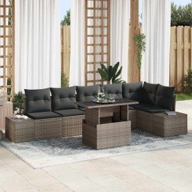 Conjunto de sofá de jardín 7 pcs Gris Poliratán