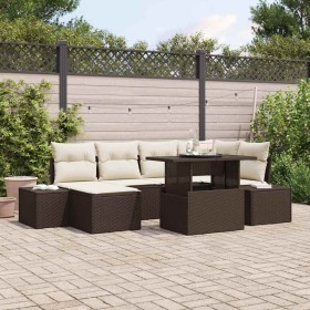 Conjunto de sofá de jardín 7 pcs Marrón Poliratán