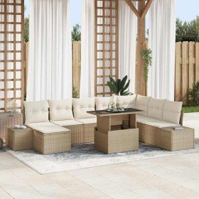 Conjunto de sofá de jardín 9 pcs Beige Poliratán
