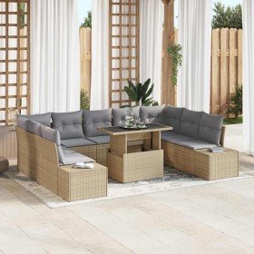 Conjunto de sofá de jardín 10 pcs Beige Poliratán Conjunto de sofá de jardín 10 pcs Beige Poliratán