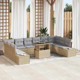 Conjunto de sofá de jardín 11 pcs Beige Poliratán