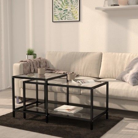 2-teiliger Couchtisch aus gehärtetem schwarzem Glas von vidaXL, Seitentische - Ref: Foro24-331615, Preis: 113,99 €, Rabatt: %