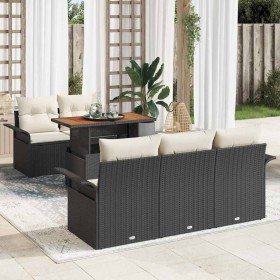 Conjunto de sofá de jardín 6 pcs Negro Poliratán