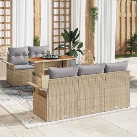 Conjunto de sofá de jardín 6 pcs Beige Poliratán
