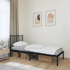 Bed frame with black metal headboard 80x200 cm by vidaXL, Beds and slatted bases - Ref: Foro24-350855, Price: 61,90 €, Discou...