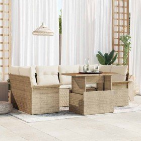 Conjunto de sofá de jardín 7 pcs Beige Poliratán