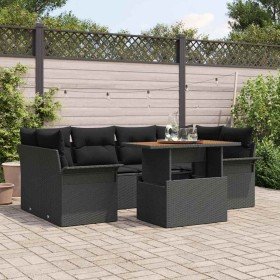 Conjunto de sofá de jardín 7 pcs Negro Poliratán