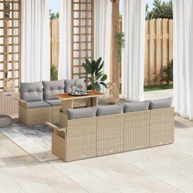 Conjunto de sofá de jardín 8 pcs Beige Poliratán