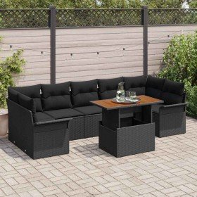 Conjunto de sofá de jardín 8 pcs Negro Poliratán