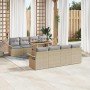 Conjunto de sofá de jardín 9 pcs Beige Poliratán