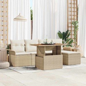 Conjunto de sofá de jardín 6 pcs Beige Poliratán