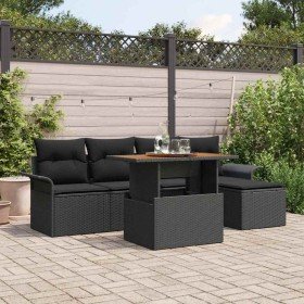 Conjunto de sofá de jardín 6 pcs Negro Poliratán