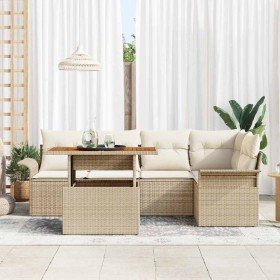 Conjunto de sofá de jardín 6 pcs Beige Poliratán