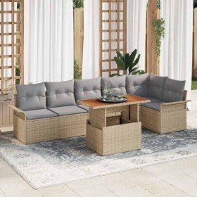 Conjunto de sofá de jardín 7 pcs Beige Poliratán