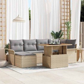 Conjunto de sofá de jardín 7 pcs Beige Poliratán