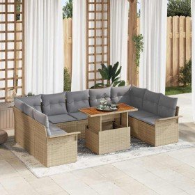Conjunto de sofá de jardín 10 pcs Beige Poliratán Conjunto de sofá de jardín 10 pcs Beige Poliratán