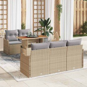 Conjunto de sofá de jardín 6 pcs Beige Poliratán
