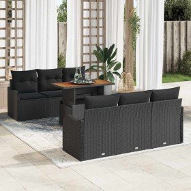 Conjunto de sofá de jardín 7 pcs Negro Poliratán