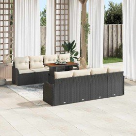 Conjunto de sofá de jardín 9 pcs Negro Poliratán