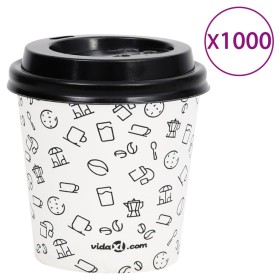 Vasos de papel para café con tapas 1000 uds blanco negro 120 ml