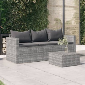 3-Sitzer-Gartensofa mit grauen synthetischen Rattankissen von vidaXL, Outdoor-Sofas - Ref: Foro24-362328, Preis: 224,58 €, Ra...