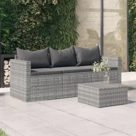 3-Sitzer-Gartensofa mit grauen synthetischen Rattankissen von vidaXL, Outdoor-Sofas - Ref: Foro24-362328, Preis: 207,42 €, Ra...