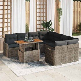 Conjunto de sofá de jardín 9 pcs Gris Poliratán