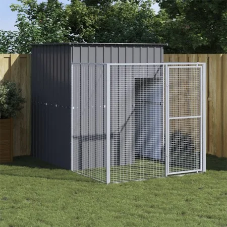Caseta perros con corral acero galvanizado gris 165x251x181 cm de vidaXL, Casetas para perros - Ref: Foro24-172365, Precio: 4...