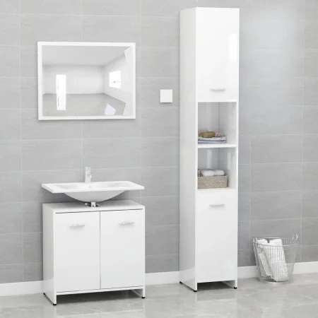 3-teiliges Badmöbel-Set aus Holzwerkstoff weiß glänzend von vidaXL, Badezimmermöbel - Ref: Foro24-3056922, Preis: 146,22 €, R...