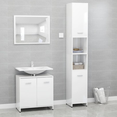 3-teiliges Badmöbel-Set aus Holzwerkstoff weiß glänzend von vidaXL, Badezimmermöbel - Ref: Foro24-3056922, Preis: 154,64 €, R...