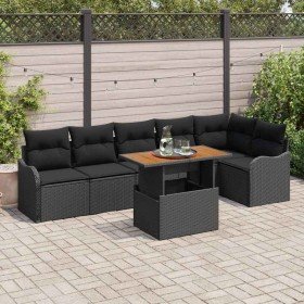 Conjunto de sofá de jardín 7 pcs Negro Poliratán