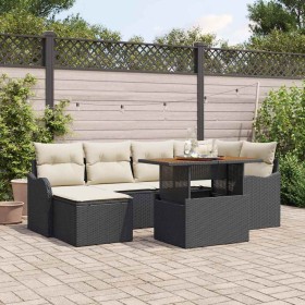 Conjunto de sofá de jardín 7 pcs Negro Poliratán