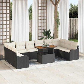 Conjunto de sofá de jardín 11 pcs Negro Poliratán