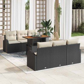 Conjunto de sofá de jardín 7 pcs Negro Poliratán