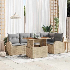 Conjunto de sofá de jardín 6 pcs Beige Poliratán Conjunto de sofá de jardín 6 pcs Beige Poliratán