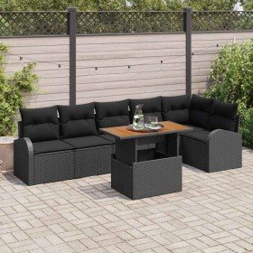 Conjunto de sofá de jardín 7 pcs Negro Poliratán