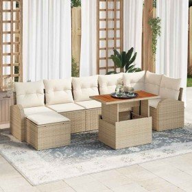 Conjunto de sofá de jardín 8 pcs Beige Poliratán