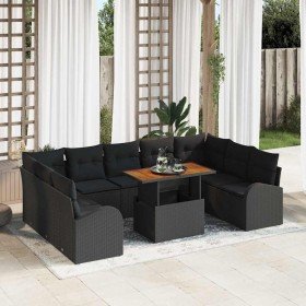 Conjunto de sofá de jardín 10 pcs Negro Poliratán