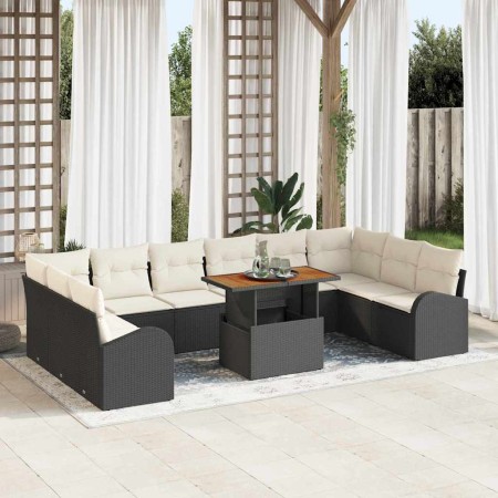 Conjunto de sofá de jardín 11 pcs Negro Poliratán