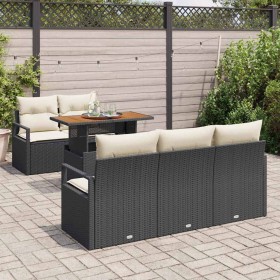Conjunto de sofá de jardín 6 pcs Negro Poliratán Conjunto de sofá de jardín 6 pcs Negro Poliratán